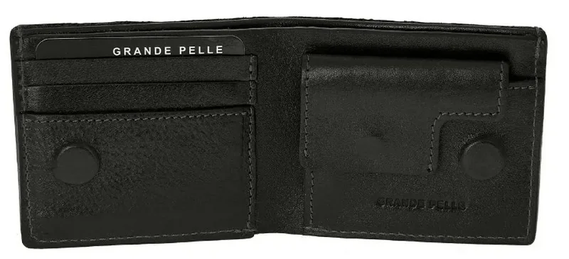 Чоловічий портмоне 9*11 см натуральна шкіра чорний Grande Pelle — фото 2