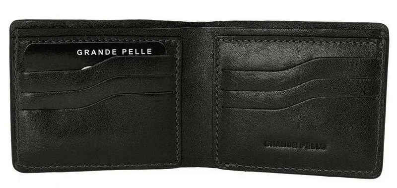 Чоловічий портмоне 9*11 см натуральна шкіра чорний Grande Pelle — фото 2