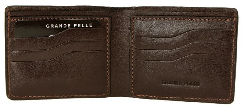 Чоловічий портмоне 9*11 см натуральна шкіра коричневий Grande Pelle — фото 2