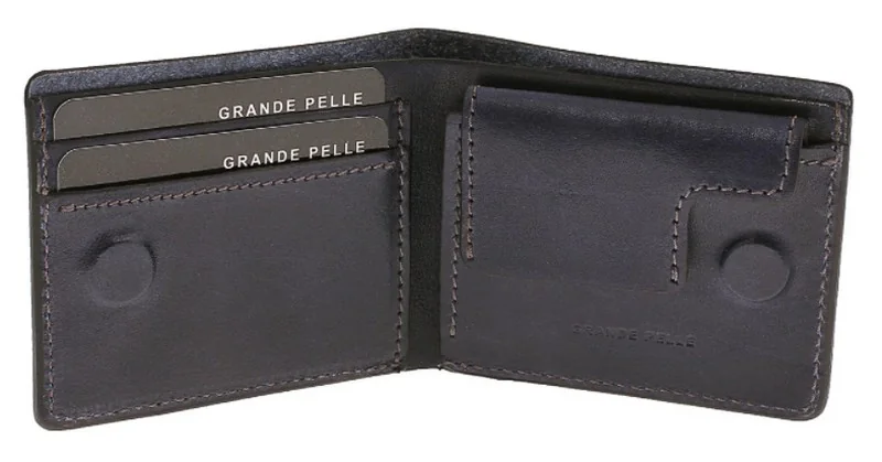 Чоловічий портмоне 9*11 см натуральна шкіра синій Grande Pelle — фото 2