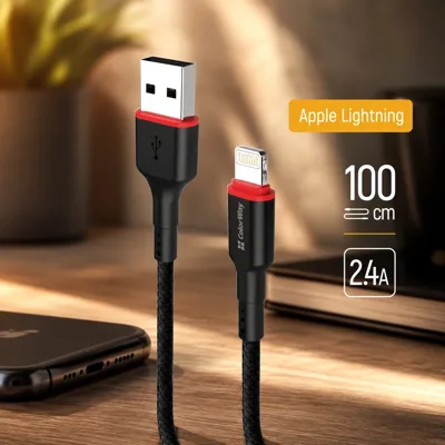 Дата кабель USB 2.0 AM to Lightning 1.0m 2.4А black ColorWay (CW-CBUL064-BK)