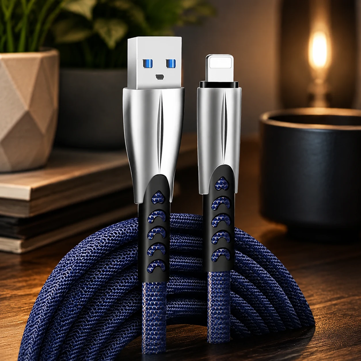 Дата кабель USB 2.0 AM to Lightning 1.0m zinc alloy blue ColorWay (CW-CBUL010-BL) — Мобільна техніка