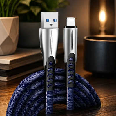 Дата кабель USB 2.0 AM to Lightning 1.0m zinc alloy blue ColorWay (CW-CBUL010-BL)