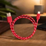 Дата кабель USB 2.0 AM to Lightning 2color nylon 1m red Vinga (VCPDCLNB31R) — фото 1