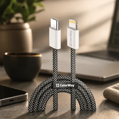 Дата кабель USB-C to Lightning 1.0m 27W black ColorWay (CW-CBPDCL061-BK)