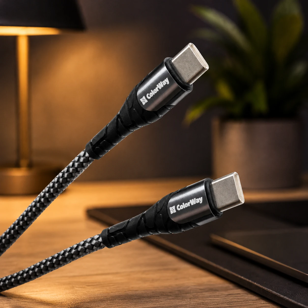 Дата кабель USB-C to USB-C 2.0m PD Fast Charging 65W 3A grey ColorWay (CW-CBPDCC039-GR) — Мобільна техніка