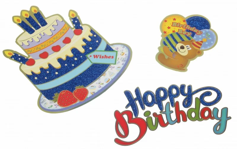Декор паперовий "Коло-гармошка" 20-40 см "Happy Birthday" блакитний (набір 6 штук) — фото 2