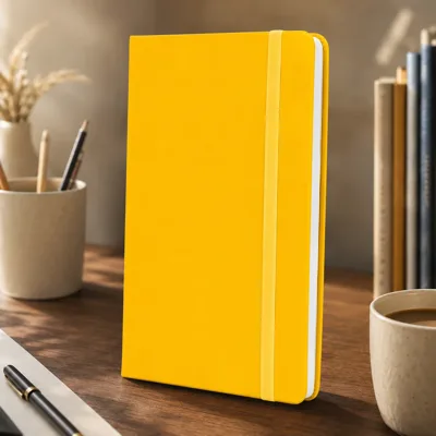 Діловий записник SQUARE, А5, тверда обкладинка, гумка, білий блок клітинка, жовтий
