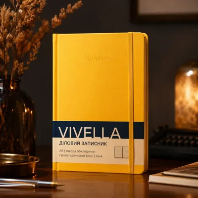 Діловий записник VIVELLA, А6, тверда обкладинка, гумка, кремовий блок лінія, жовтий