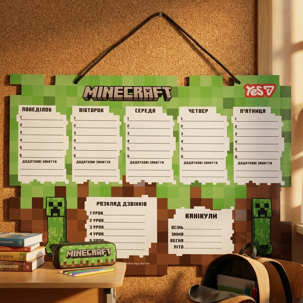 Дошка для маркера 30*40см "Розклад уроків"Minecraft" Yes