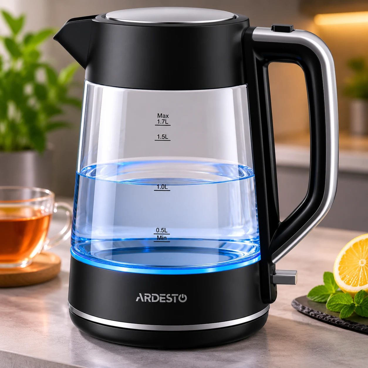 Електрочайник ARDESTO 1.7л, Otter, скло, чорний EKL-F115 — Побутова техніка