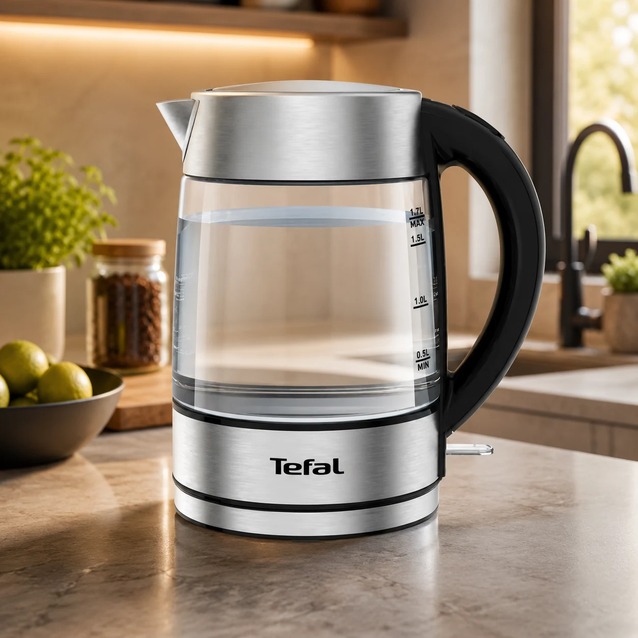 Електрочайник Tefal Glass Kettle 1.7л, скло, з підсвіткою, сріблясто-чорний