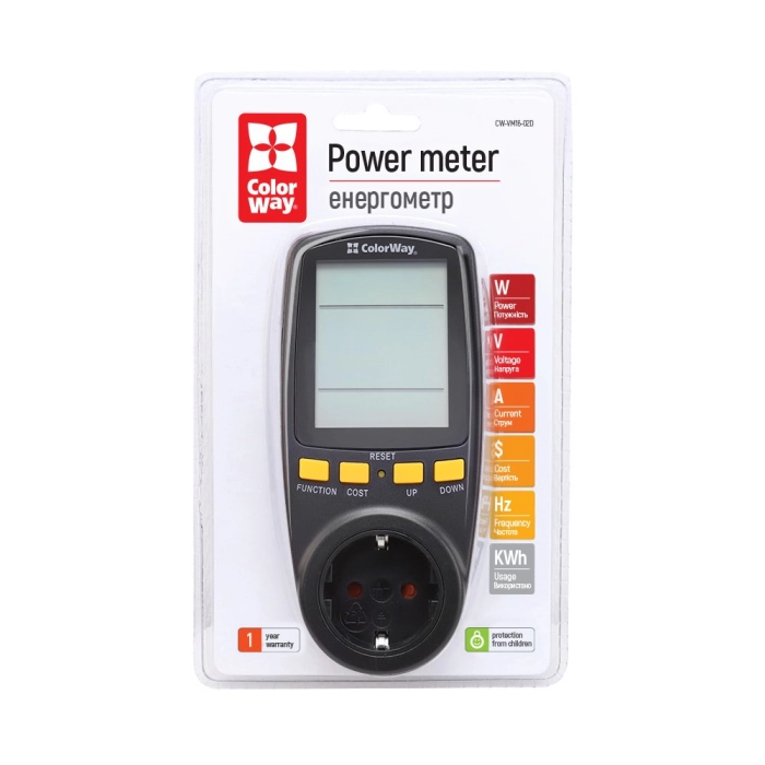 Енергометр цифровий (W/V/A/C/Hz/KWh) СolorWay для розетки (16A/3680W) (CW-VM16-02D) — фото 2