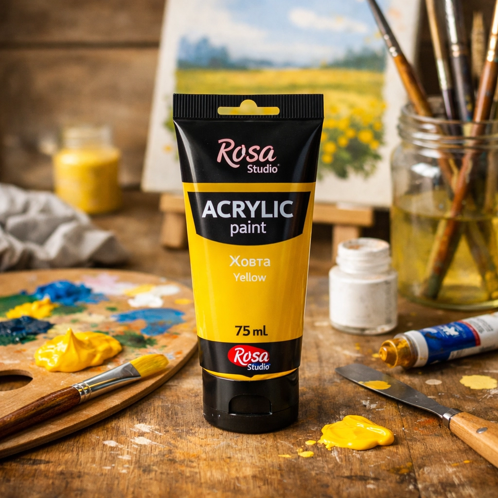 Фарба акрилова, Жовта, 75 мл, ROSA Studio