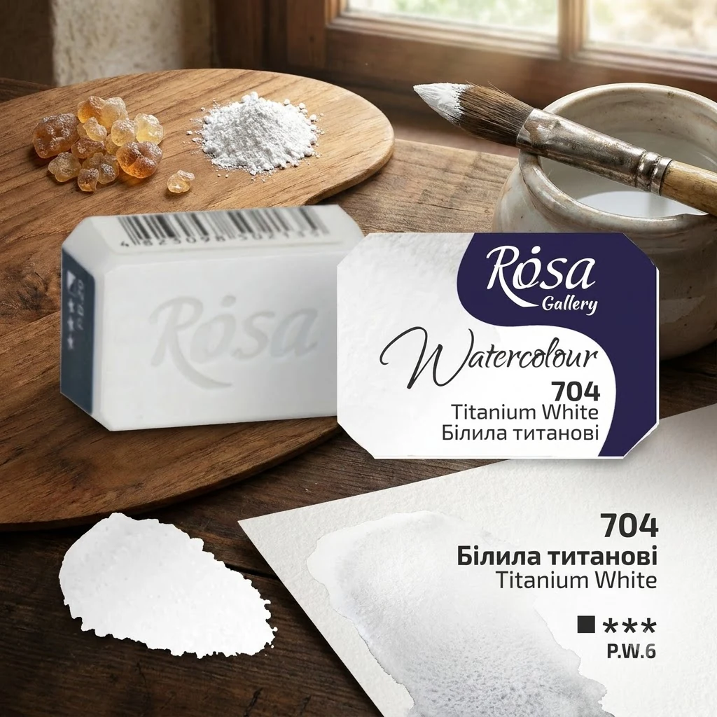 Фарба акварельна, 704 білила титанові, кювет 2,5 мл, Rosa Gallery