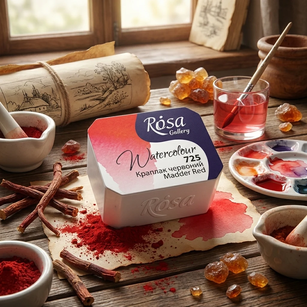 Фарба акварельна, 725 краплак червоний, кювет 2,5 мл, Rosa Gallery