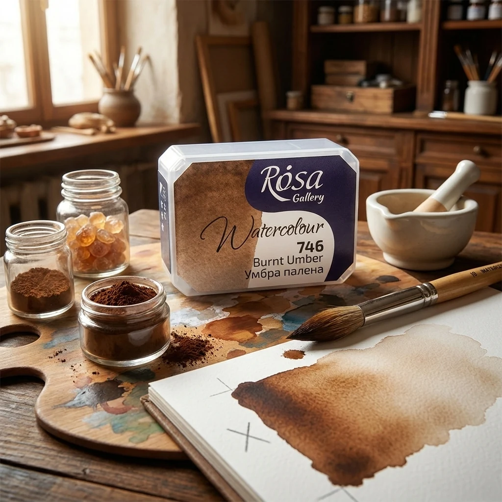 Фарба акварельна, 746 умбра палена, кювет 2,5 мл, Rosa Gallery