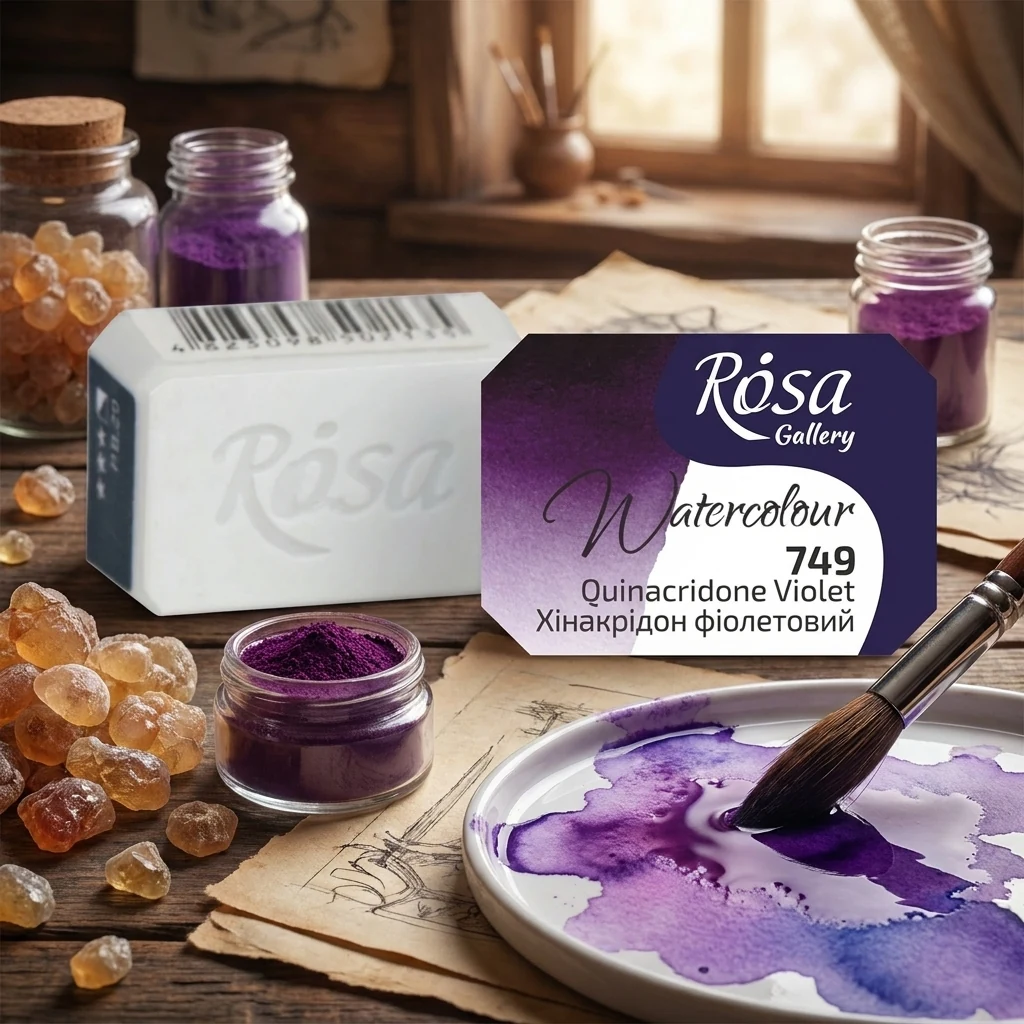 Фарба акварельна, 749 хінакрідон фіолетовий, кювет 2,5 мл, Rosa Gallery