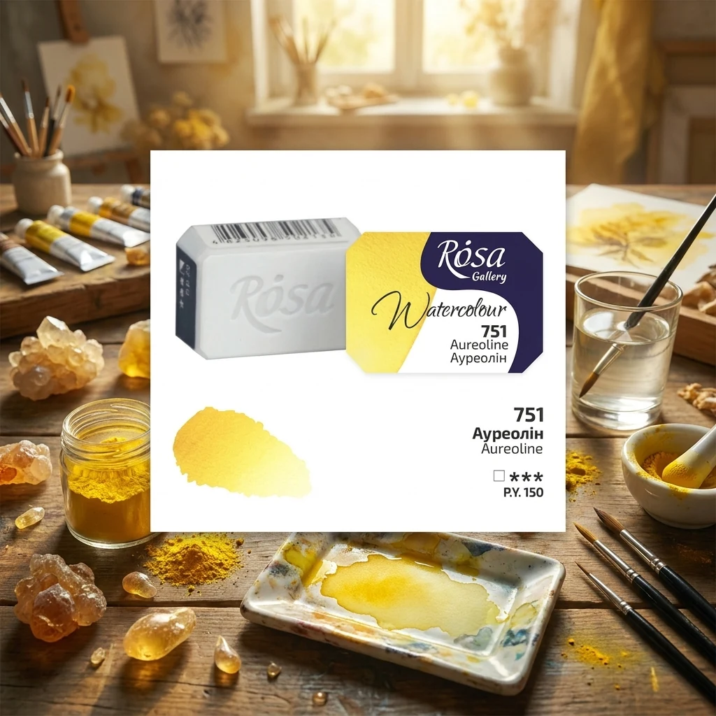 Фарба акварельна, 751 ауреолін, кювет 2,5 мл, Rosa Gallery