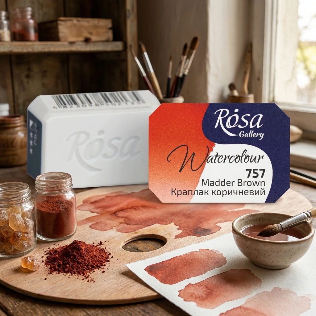 Фарба акварельна, 757 краплак коричневий, кювет 2,5 мл, Rosa Gallery