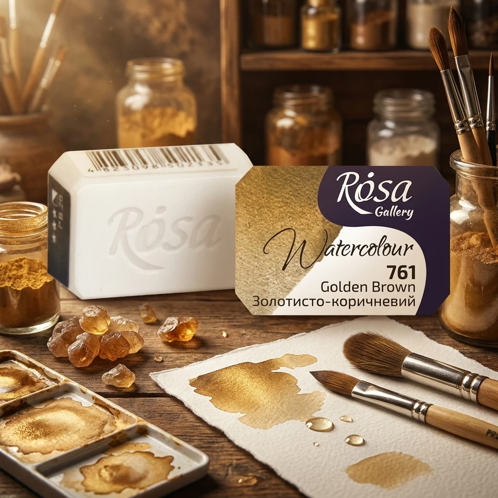 Фарба акварельна, 761 золотисто-коричнева, кювет 2,5 мл, Rosa Gallery