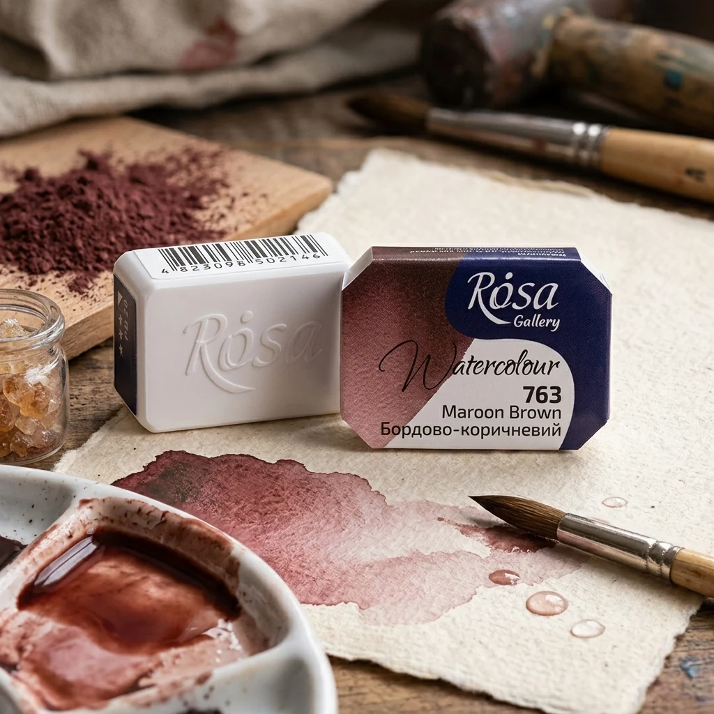 Фарба акварельна, 763 бордово-коричнева, кювет 2,5 мл, Rosa Gallery