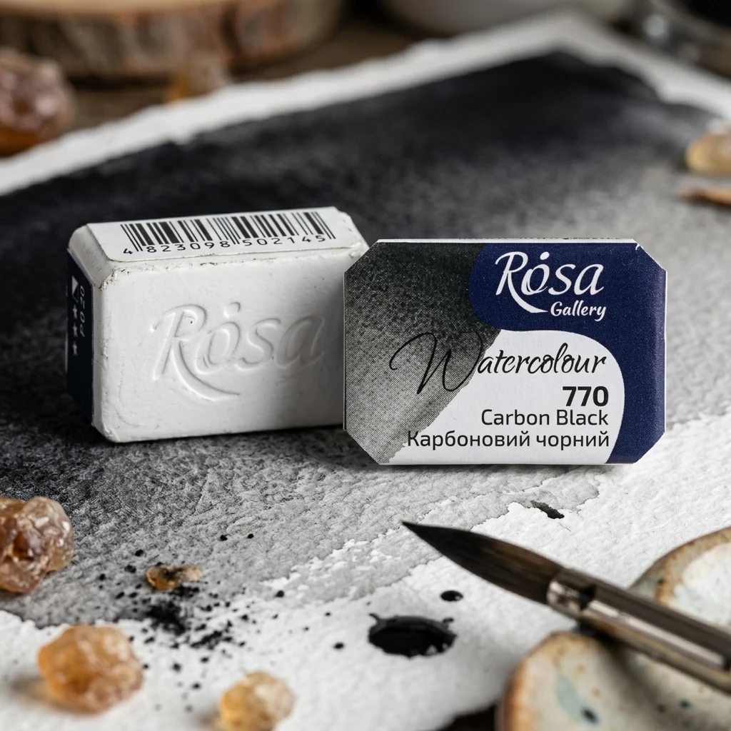 Фарба акварельна, 770 карбоновий чорний, кювет 2,5 мл, Rosa Gallery