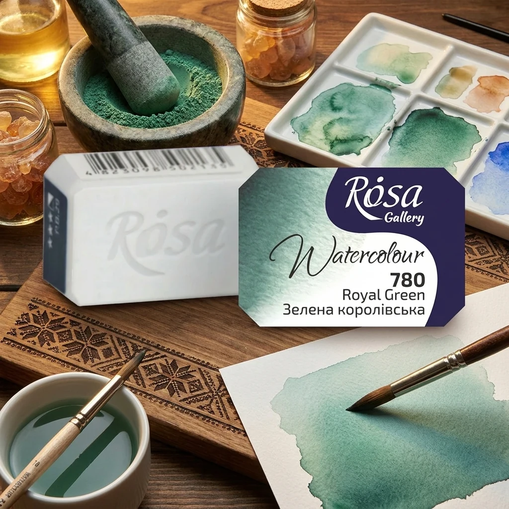 Фарба акварельна, 780 зелена королівська, кювет 2,5 мл, Rosa Gallery