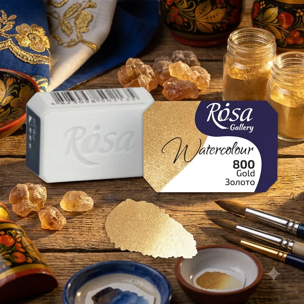 Фарба акварельна, 800 золото, кювет 2,5 мл, Rosa Gallery
