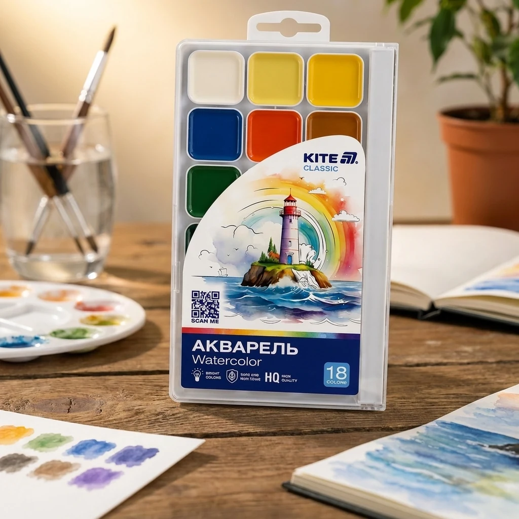Фарби акварельні 18 кольорів Kite Classic K-066 — 