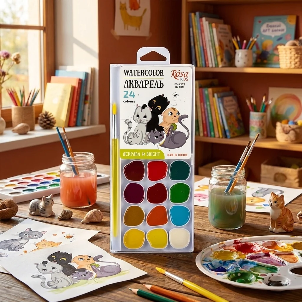 Фарби акварельні, 24 кольори, "Cats", ROSA Kids