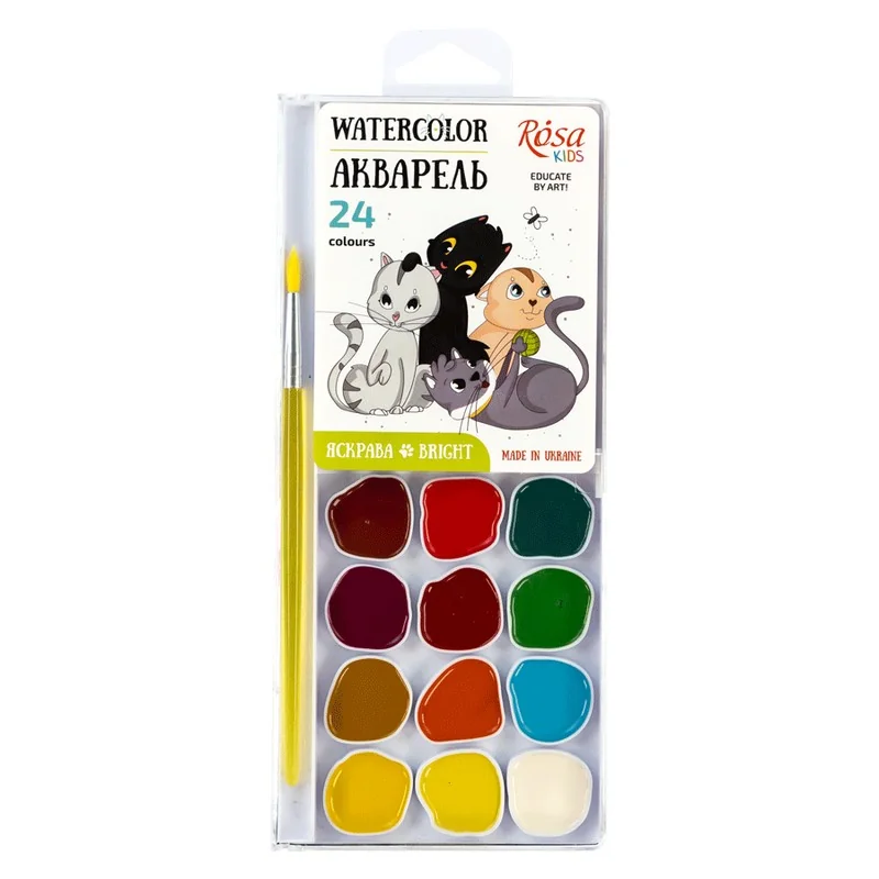 Фарби акварельні, 24 кольори, "Cats", ROSA Kids