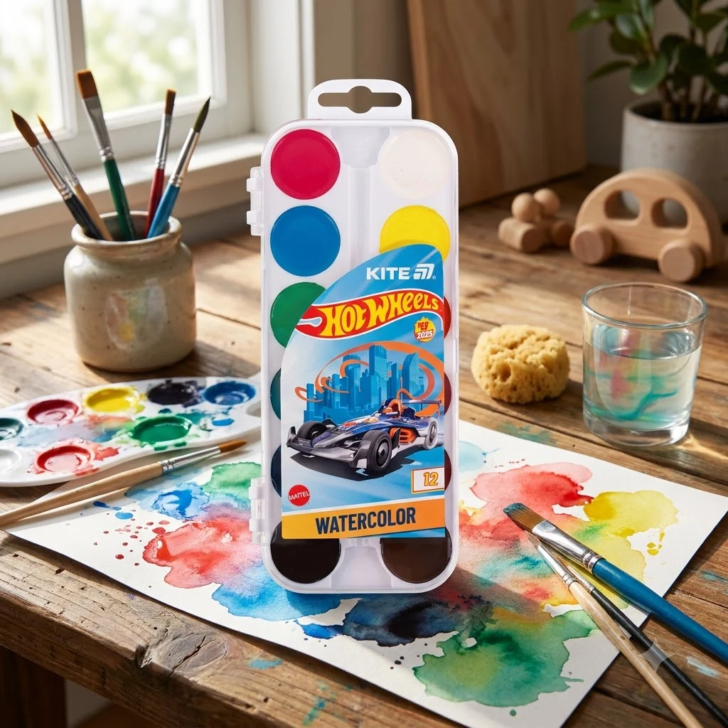 Фарби акварельні медові 12 кольорів "Hot Wheels" Kite