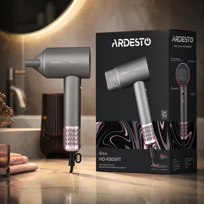 Фен Ardesto Pink Touch, 1600Вт, 2 швидкості, 3темп.режими, іонізація, дифузор, магнітні насадки, сірий+рожевий