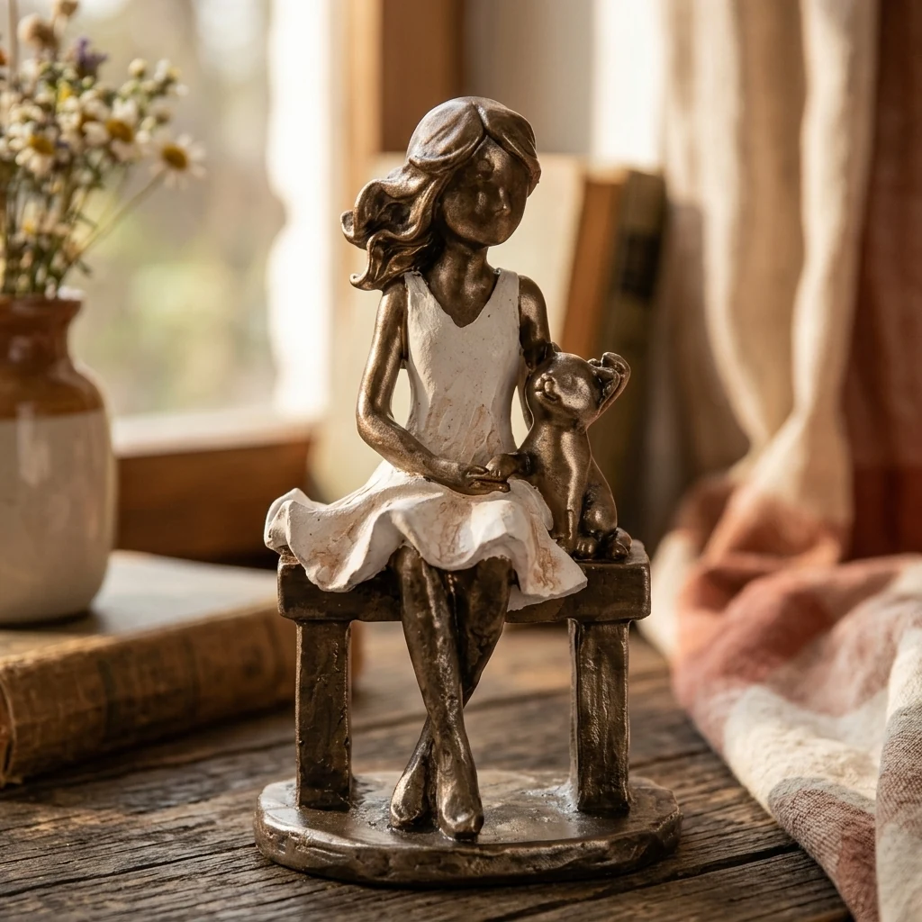 Фігурка керамічна Дівчинка з котиком 13,5см