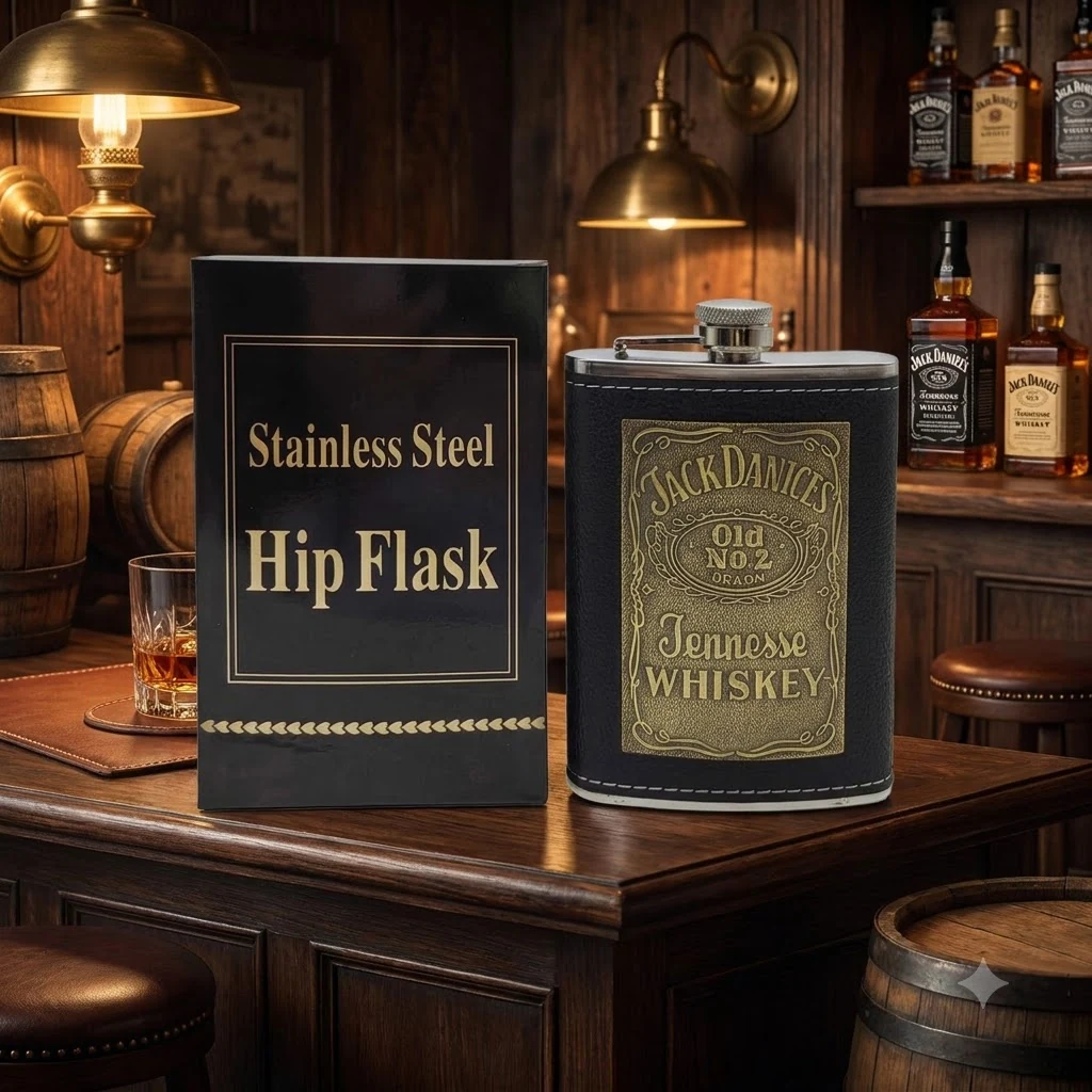 Фляга 240 мл "Jack Daniels" нержавіюча сталь у шкірі, коробка
