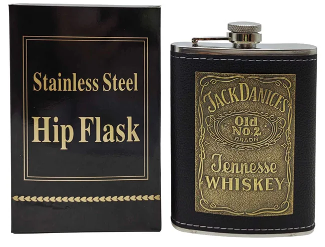 Фляга 240 мл "Jack Daniels" нержавіюча сталь у шкірі, коробка