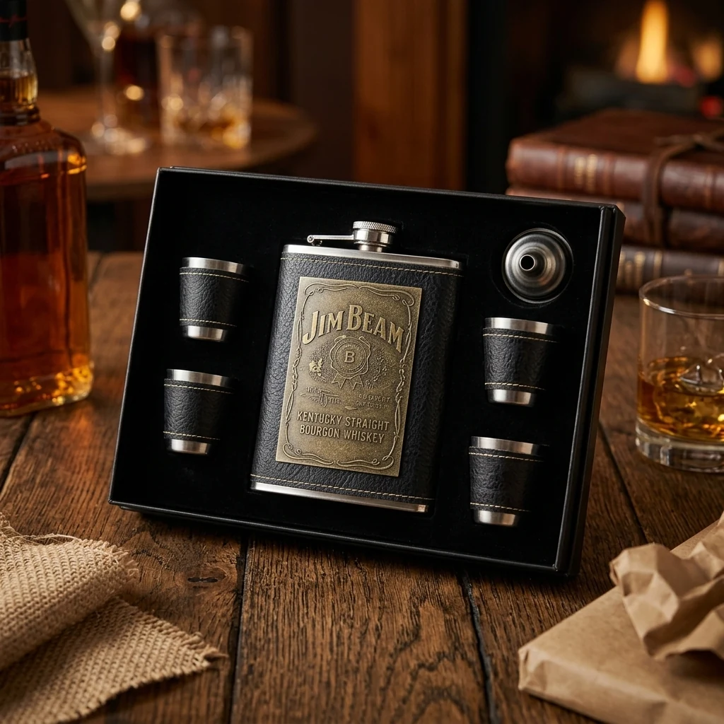 Фляга подарункова+лійка+4 стакани "Jim Beam"