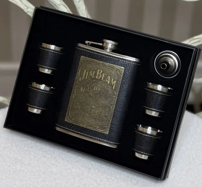Фляга подарункова+лійка+4 стакани "Jim Beam"