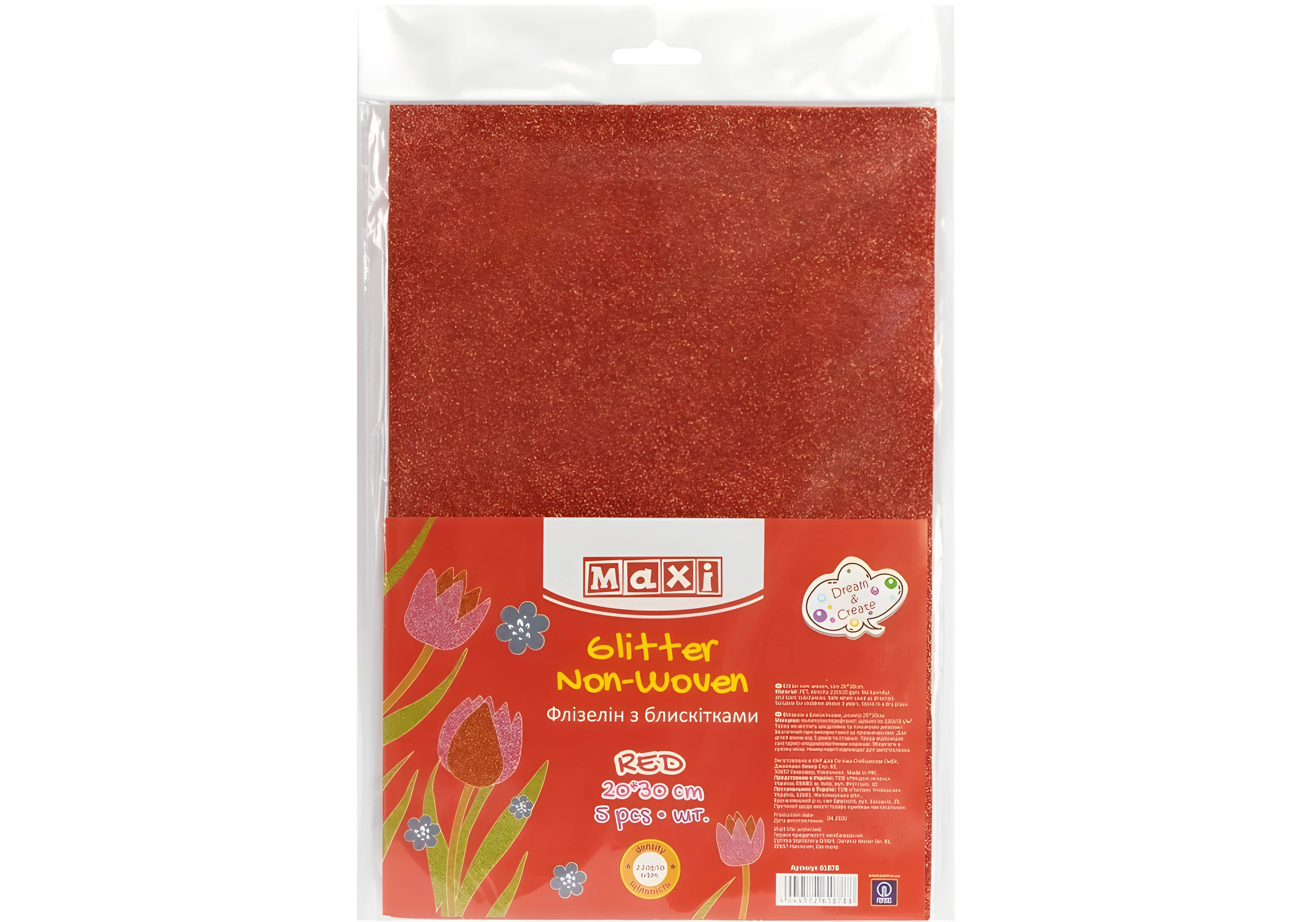 Флізелін з блискітками, 20х30 см, 220±10 г/м 2, червоний