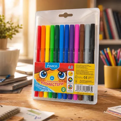 ФЛОМАСТЕРИ 12 КОЛ. Super Washable. Marco.1690-12FM