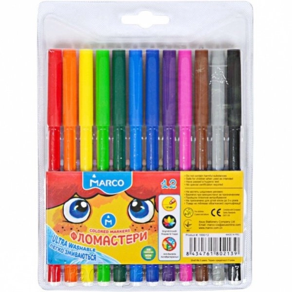 ФЛОМАСТЕРИ 12 КОЛ. Super Washable. Marco.1690-12FM — фото 2
