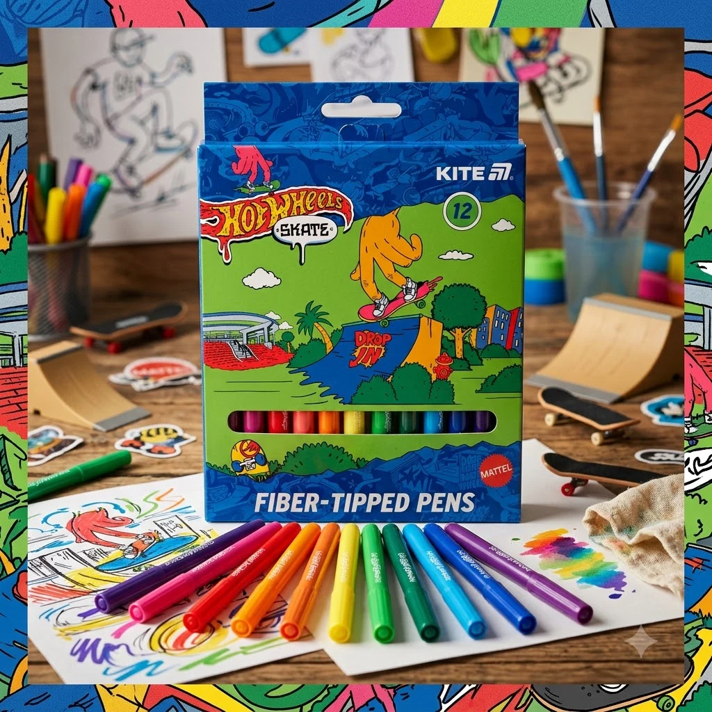 Фломастери 12 кольорів "Hot Wheels" Kite