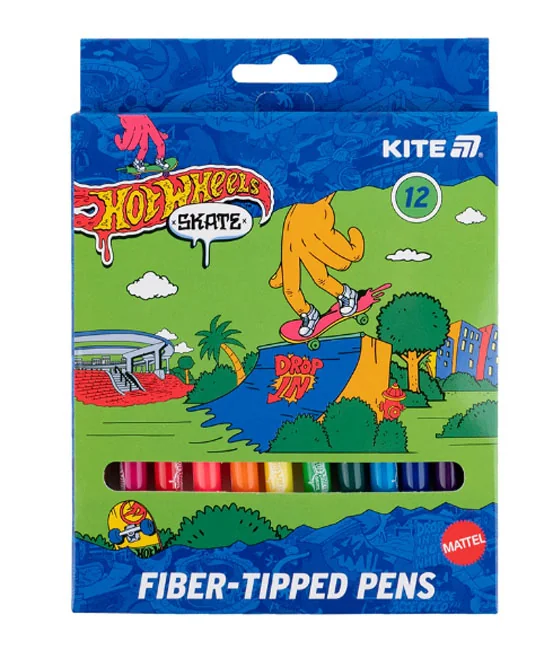 Фломастери 12 кольорів "Hot Wheels" Kite