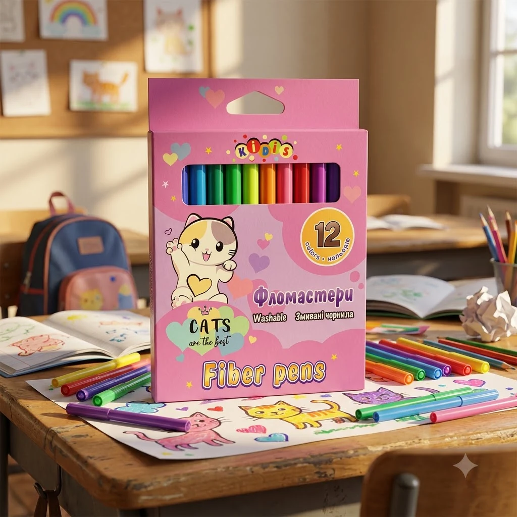 Фломастери 12 кольорів KIDIS "Cats"