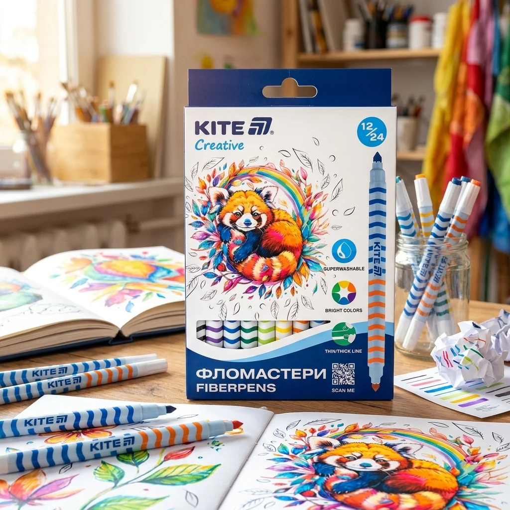 Фломастери 12 штук 24 кольори Kite Creative
