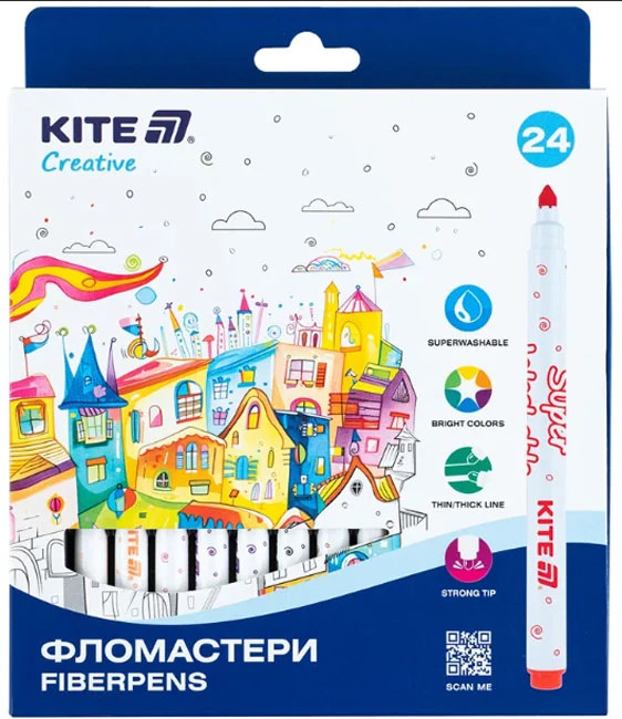 Фломастери 24 кольори Kite Creative "Superwashable"