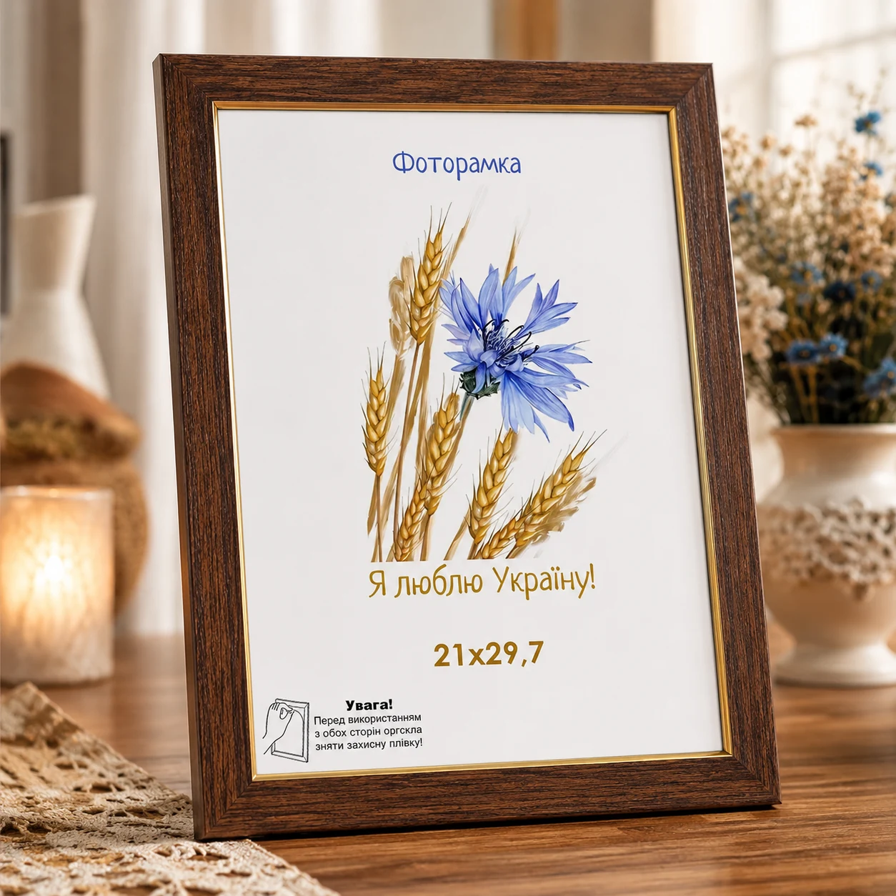 Фоторамка Ліра горіх з золотою смужкою оргскло 21х30 см SA1210-206 — Подарунки та сувеніри