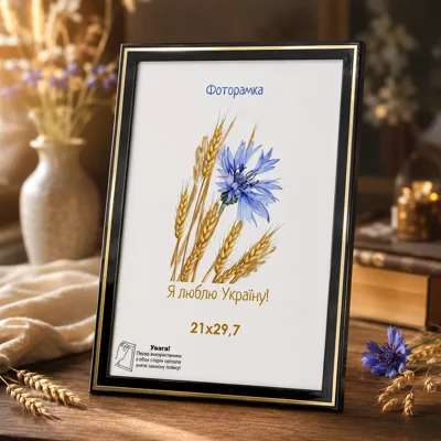 Фоторамка оргскло 21х29,7 чорна з золотою смужкою 1613-6001