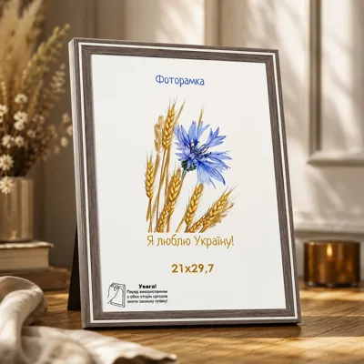 Фоторамка оргскло 21х29,7 коричневе дерево з білою смужкою 1613-6375